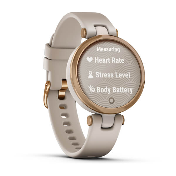 Relogio-Garmin-Lily-Dourado-Rose-Pulseira-Bege-de-Silicone-Monitor-de-Atividades-