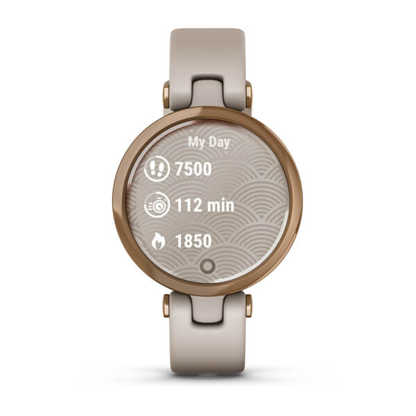 Relogio-Garmin-Lily-Dourado-Rose-Pulseira-Bege-de-Silicone-Monitor-de-Atividades-