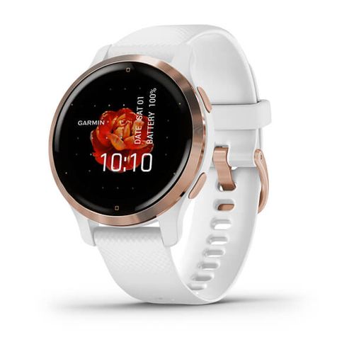 Relógio Garmin Venu 2S Dourado Rose pulseira branca WW Monitor Cardíaco de Pulso com GPS