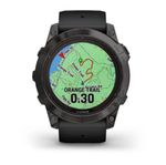 Relógio Garmin Fenix 7X Pro Safira Solar Cinza Carbono Titânio com pulseira preta com Monitor Cardíaco de Pulso e GPS