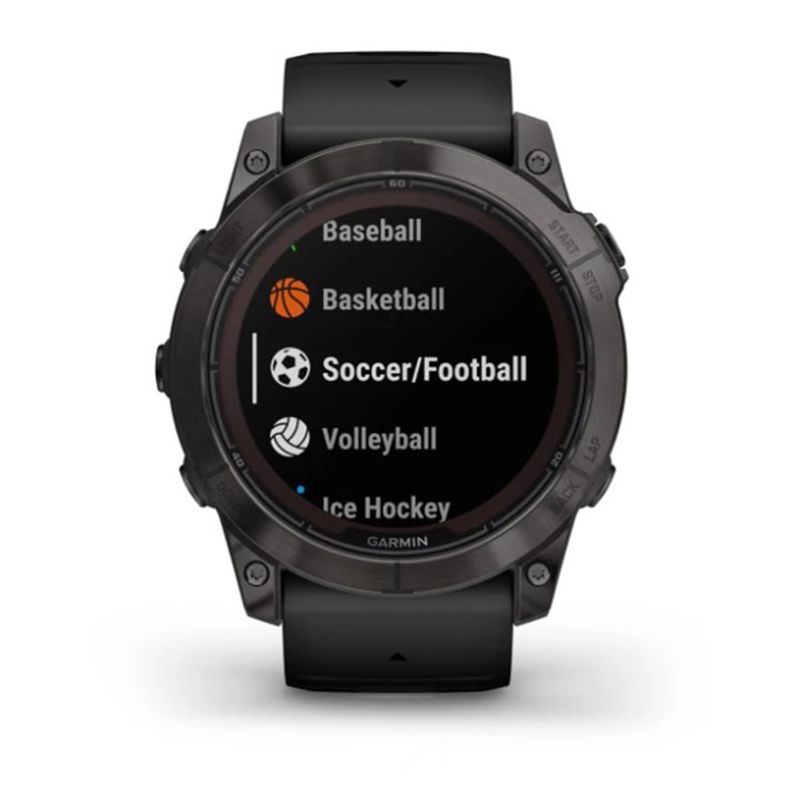 Relógio Garmin Fenix 7X Pro Safira Solar Cinza Carbono Titânio com pulseira preta com Monitor Cardíaco de Pulso e GPS