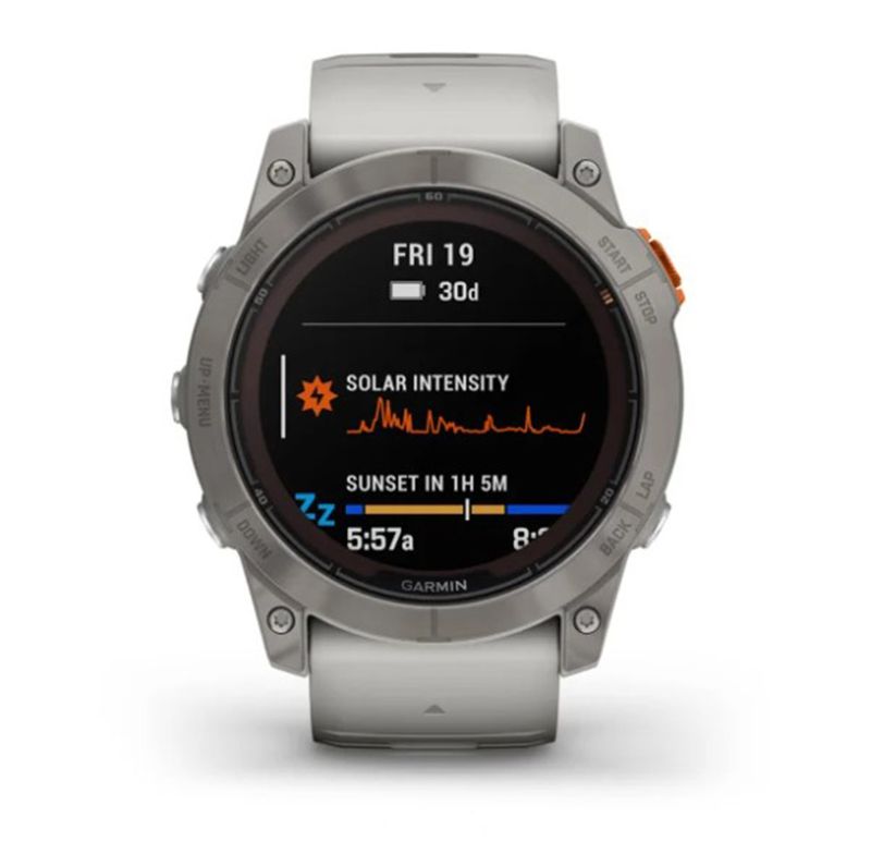 Relógio Garmin Fenix 7X Pro Safira Solar Titânio c/ pulseira Cinza/Laranja com Monitor Cardíaco de Pulso e GPS