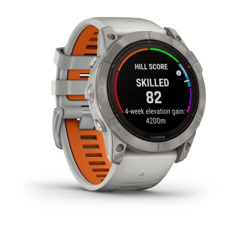 Relógio Garmin Fenix 7X Pro Safira Solar Titânio c/ pulseira Cinza/Laranja com Monitor Cardíaco de Pulso e GPS
