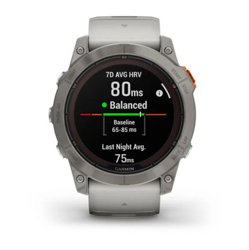 Relógio Garmin Fenix 7X Pro Safira Solar Titânio c/ pulseira Cinza/Laranja com Monitor Cardíaco de Pulso e GPS