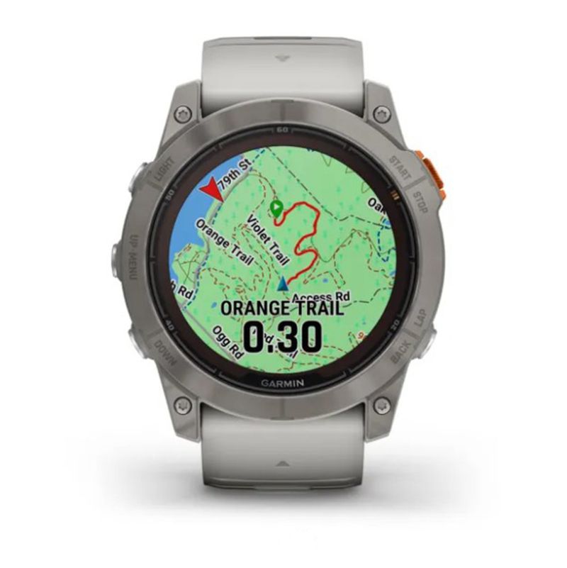 Relógio Garmin Fenix 7X Pro Safira Solar Titânio c/ pulseira Cinza/Laranja com Monitor Cardíaco de Pulso e GPS