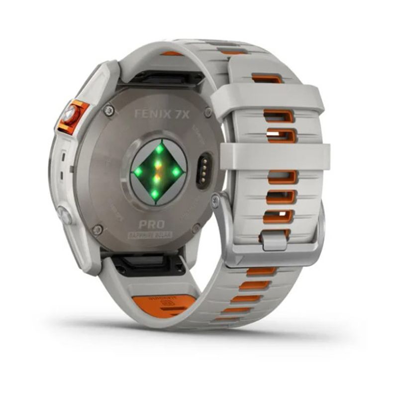 Relógio Garmin Fenix 7X Pro Safira Solar Titânio c/ pulseira Cinza/Laranja com Monitor Cardíaco de Pulso e GPS