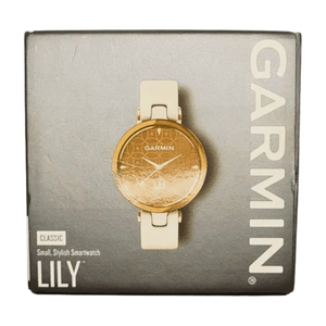Outlet Monitor de Atividades Garmin Lily  Dourado Claro Pulseira Branca de Couro