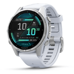 Relogio-Garmin-Fenix-8S-Prata-com-Pulseira-de-Silicone-Branca