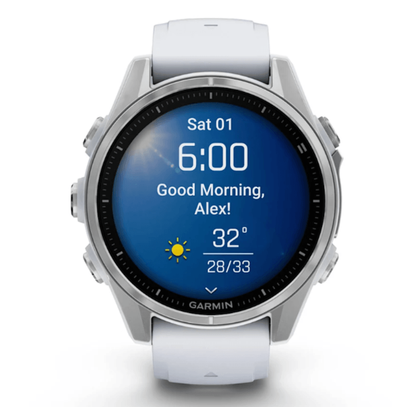 Relogio-Garmin-Fenix-8S-Prata-com-Pulseira-de-Silicone-Branca