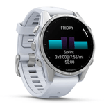 Relogio-Garmin-Fenix-8S-Prata-com-Pulseira-de-Silicone-Branca