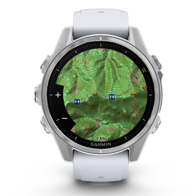 Relogio-Garmin-Fenix-8S-Prata-com-Pulseira-de-Silicone-Branca