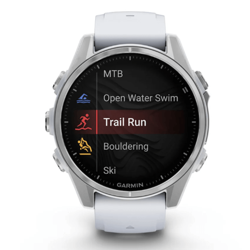 Relogio-Garmin-Fenix-8S-Prata-com-Pulseira-de-Silicone-Branca