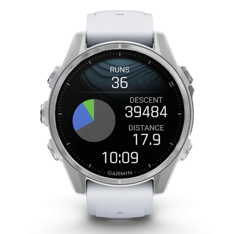 Relogio-Garmin-Fenix-8S-Prata-com-Pulseira-de-Silicone-Branca