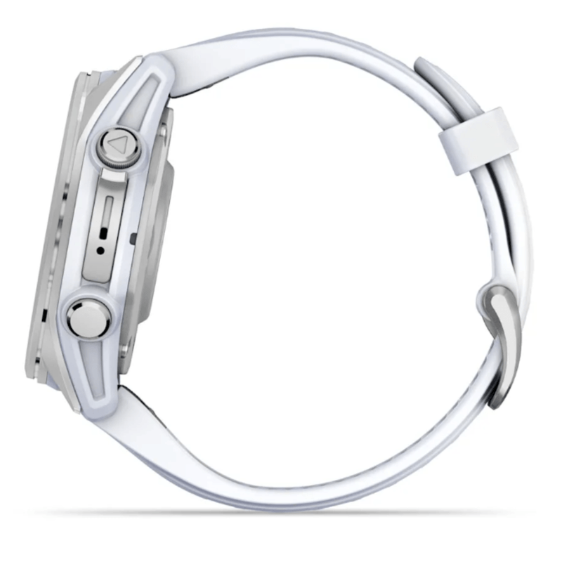 Relogio-Garmin-Fenix-8S-Prata-com-Pulseira-de-Silicone-Branca