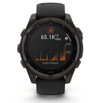 Relogio-Garmin-Fenix-8-Safira-Carbon-Gray-DLC-Titanio-com-Pulseira-de-Silicone-Preta-com-Cinza