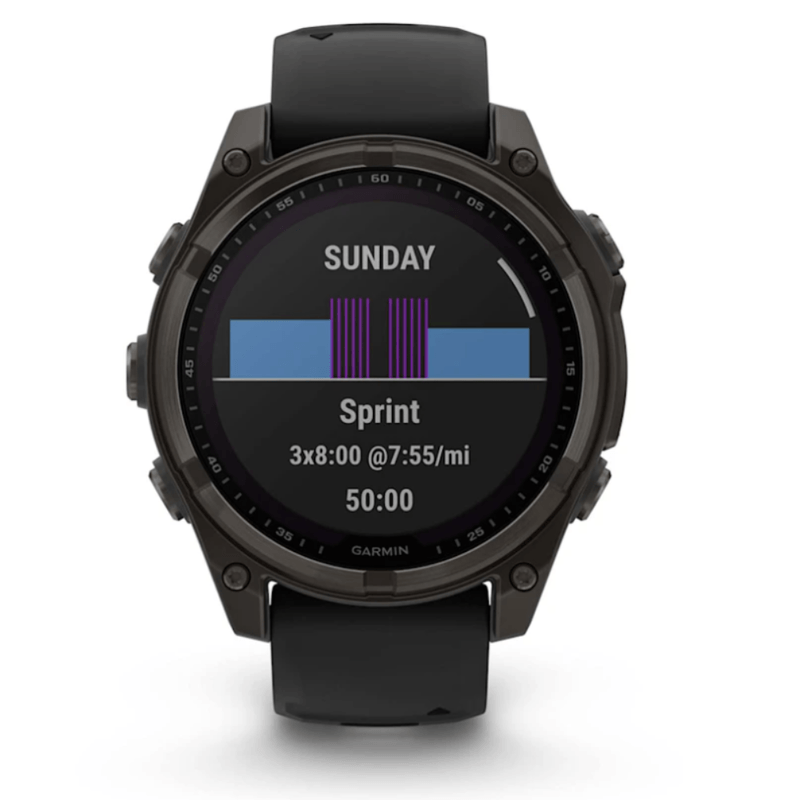 Relogio-Garmin-Fenix-8-Safira-Carbon-Gray-DLC-Titanio-com-Pulseira-de-Silicone-Preta-com-Cinza