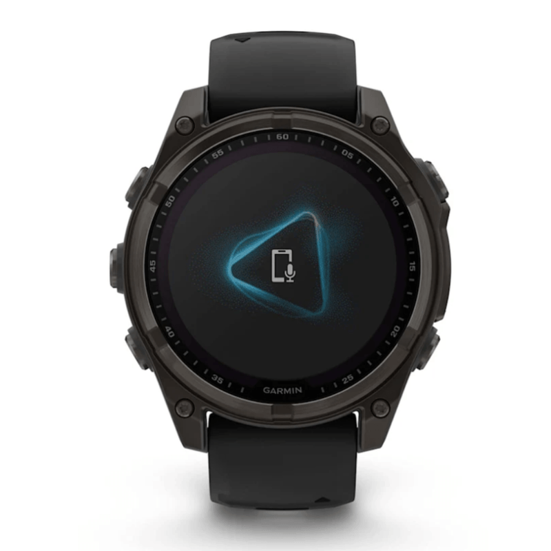 Relogio-Garmin-Fenix-8-Safira-Carbon-Gray-DLC-Titanio-com-Pulseira-de-Silicone-Preta-com-Cinza