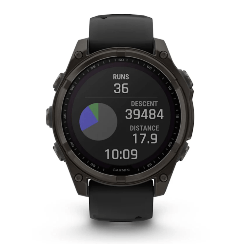 Relogio-Garmin-Fenix-8-Safira-Carbon-Gray-DLC-Titanio-com-Pulseira-de-Silicone-Preta-com-Cinza