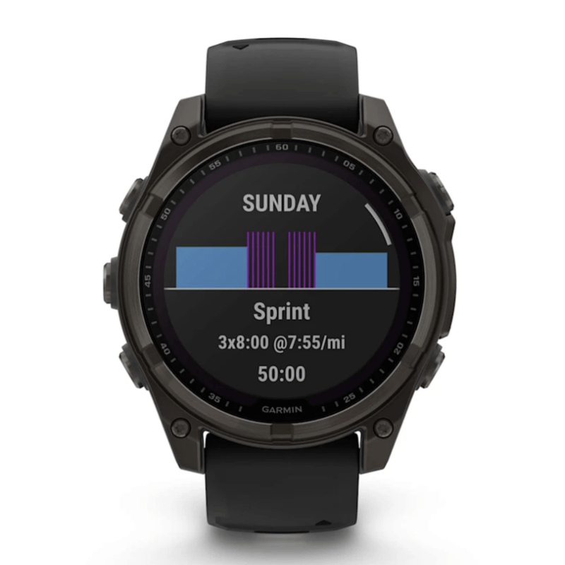 Relogio-Garmin-Fenix-8-Safira-Solar-Carbon-Gray-DLC-Titanio-com-Pulseira-de-Silicone-Preta-com-Cinza