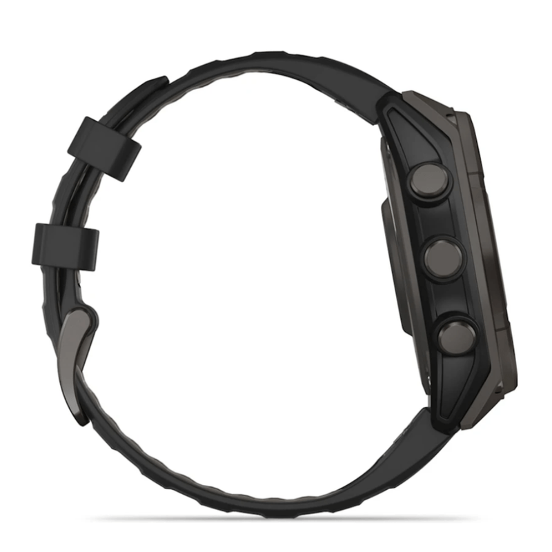 Relogio-Garmin-Fenix-8-Safira-Solar-Carbon-Gray-DLC-Titanio-com-Pulseira-de-Silicone-Preta-com-Cinza