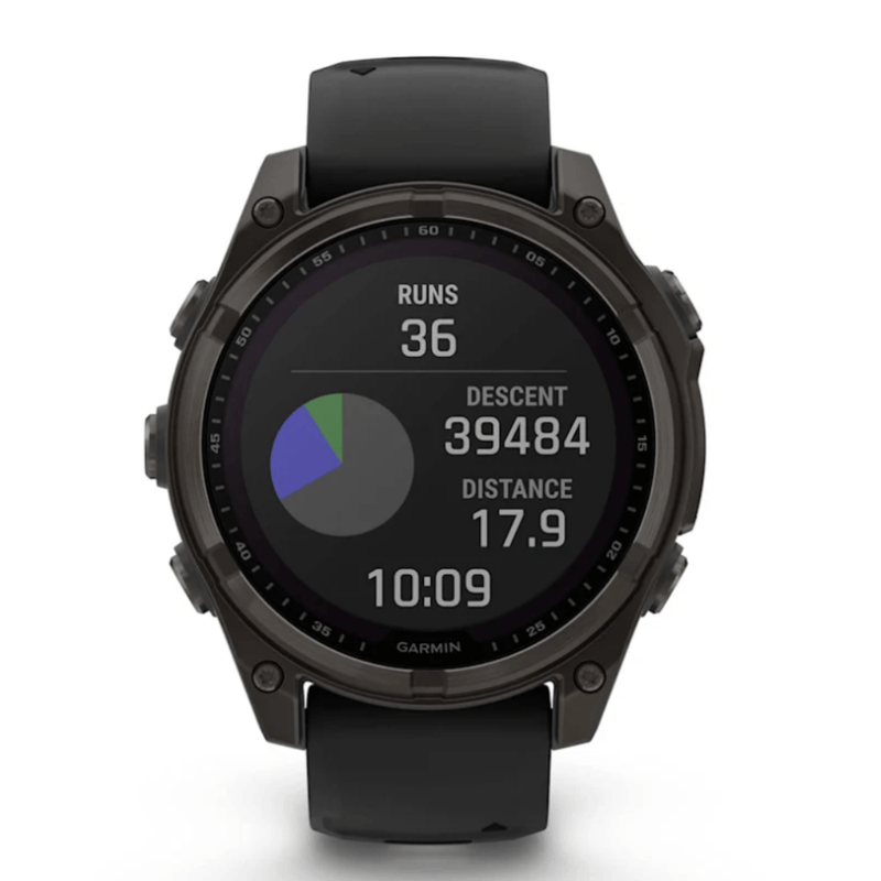 Relogio-Garmin-Fenix-8-Safira-Solar-Carbon-Gray-DLC-Titanio-com-Pulseira-de-Silicone-Preta-com-Cinza