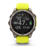Relogio-Garmin-Fenix-8-Safira-Solar-Titanio-com-Pulseira-de-Silicone-Amarelo-com-Grafite