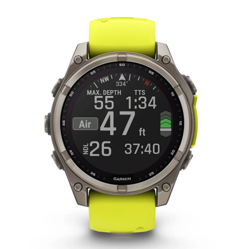 Relogio-Garmin-Fenix-8-Safira-Solar-Titanio-com-Pulseira-de-Silicone-Amarelo-com-Grafite