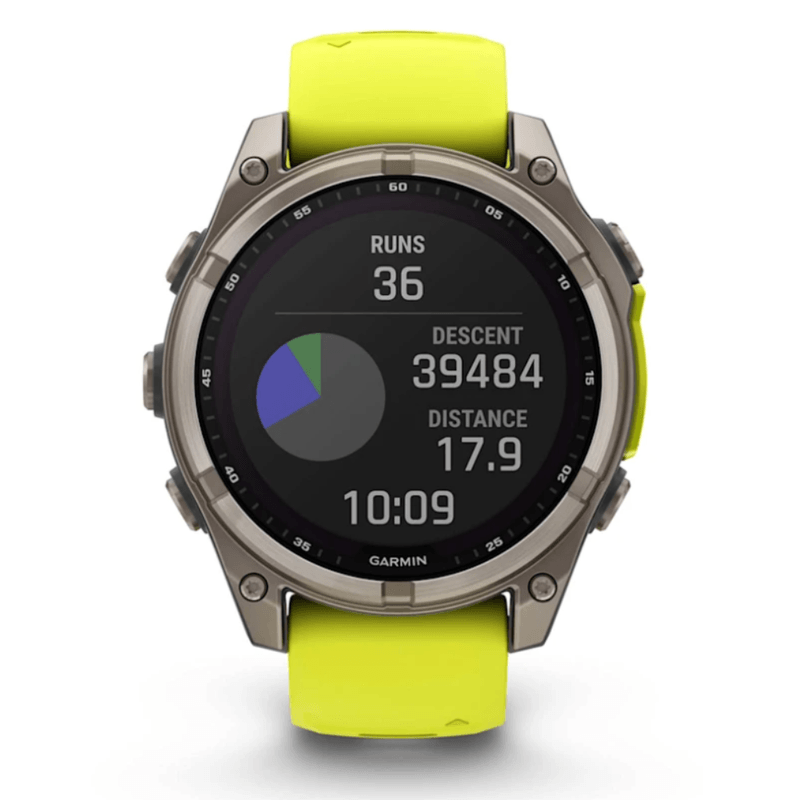Relogio-Garmin-Fenix-8-Safira-Solar-Titanio-com-Pulseira-de-Silicone-Amarelo-com-Grafite