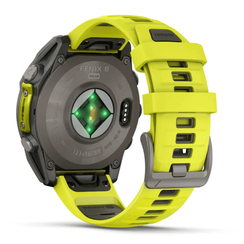 Relogio-Garmin-Fenix-8-Safira-Solar-Titanio-com-Pulseira-de-Silicone-Amarelo-com-Grafite