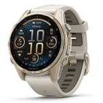 Relogio-Garmin-Fenix-8S-Safira-Ouro-Suave-com-Pulseira-de-Silicone-Cinza-com-Arenito