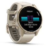 Relogio-Garmin-Fenix-8S-Safira-Ouro-Suave-com-Pulseira-de-Silicone-Cinza-com-Arenito