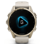 Relogio-Garmin-Fenix-8S-Safira-Ouro-Suave-com-Pulseira-de-Silicone-Cinza-com-Arenito