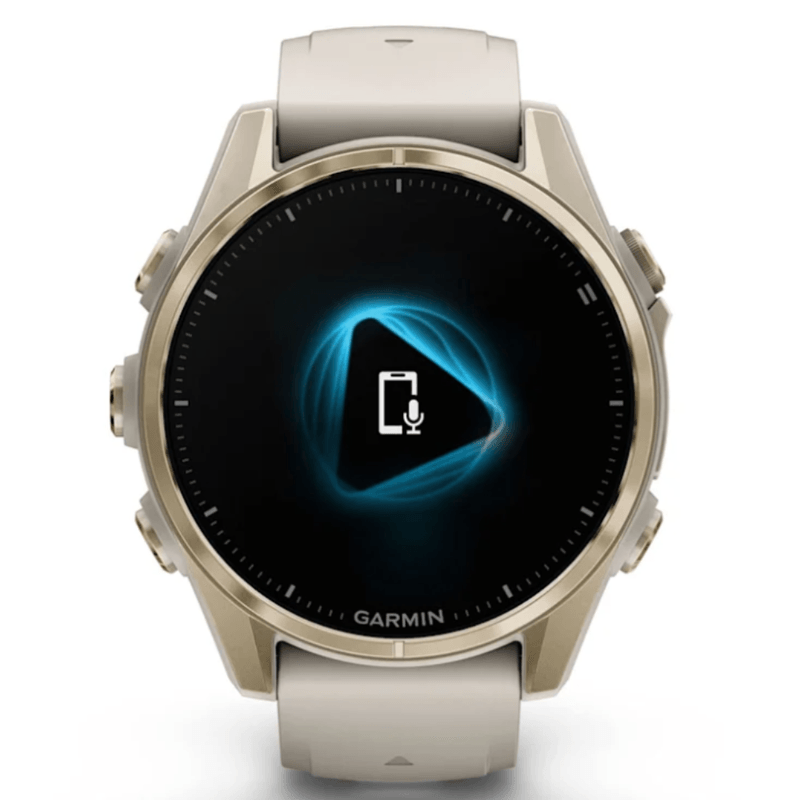Relogio-Garmin-Fenix-8S-Safira-Ouro-Suave-com-Pulseira-de-Silicone-Cinza-com-Arenito