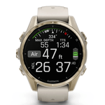 Relogio-Garmin-Fenix-8S-Safira-Ouro-Suave-com-Pulseira-de-Silicone-Cinza-com-Arenito
