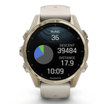 Relogio-Garmin-Fenix-8S-Safira-Ouro-Suave-com-Pulseira-de-Silicone-Cinza-com-Arenito