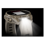 Relogio-Garmin-Fenix-8S-Safira-Ouro-Suave-com-Pulseira-de-Silicone-Cinza-com-Arenito