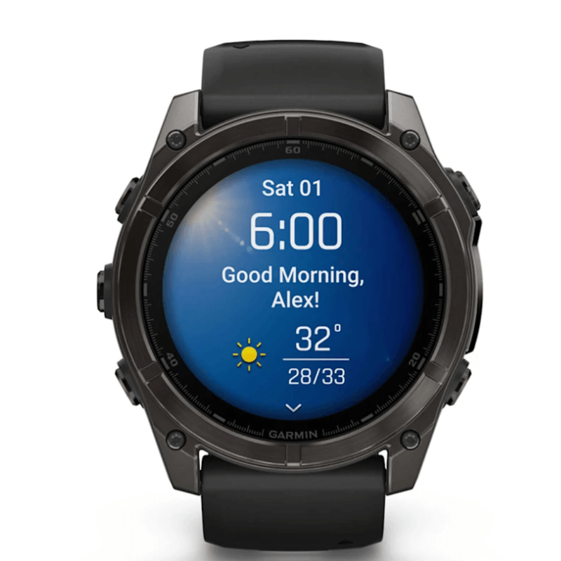 Relogio-Garmin-Fenix-8X-Safira-Carbon-Gray-DLC-Titanio-com-Pulseira-de-Silicone-Preta-com-Cinza