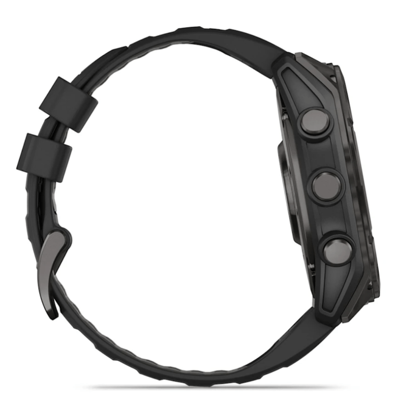 Relogio-Garmin-Fenix-8X-Safira-Carbon-Gray-DLC-Titanio-com-Pulseira-de-Silicone-Preta-com-Cinza