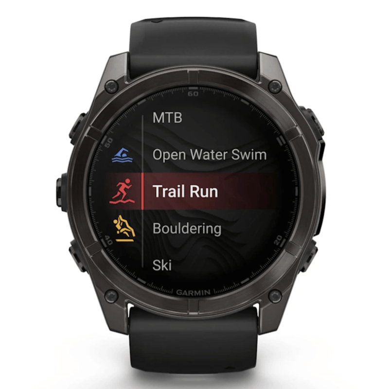 Relogio-Garmin-Fenix-8X-Safira-Carbon-Gray-DLC-Titanio-com-Pulseira-de-Silicone-Preta-com-Cinza