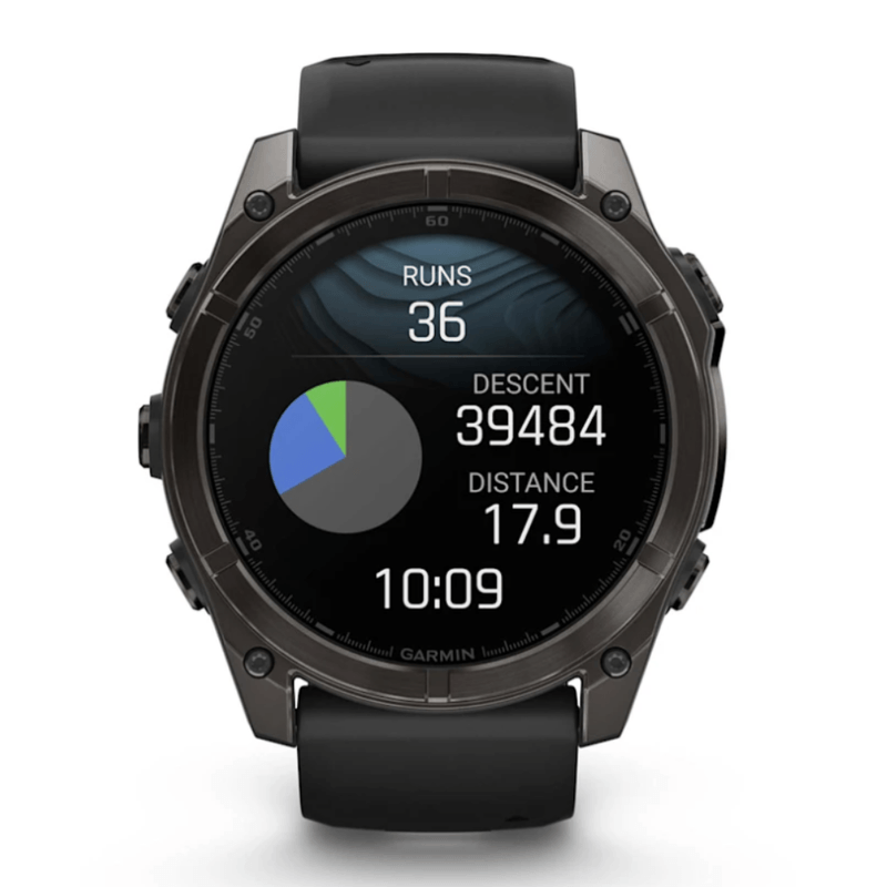 Relogio-Garmin-Fenix-8X-Safira-Carbon-Gray-DLC-Titanio-com-Pulseira-de-Silicone-Preta-com-Cinza