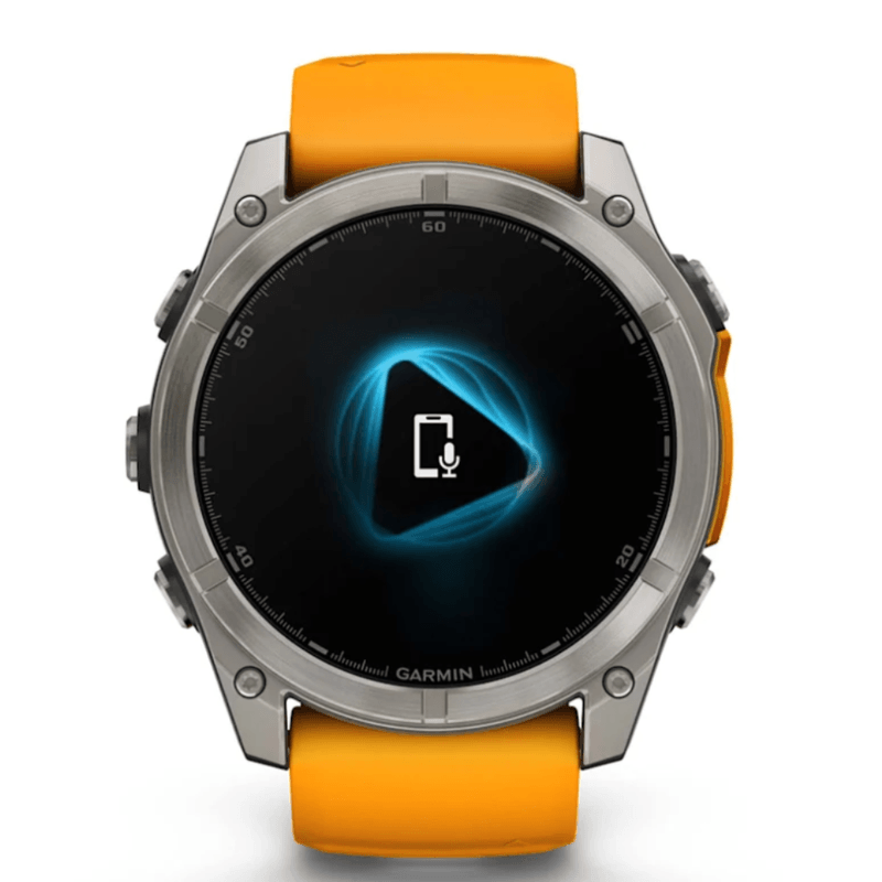 Relogio-Garmin-Fenix-8X-Safira-Titanio-com-Pulseira-de-Silicone-Laranja-com-Grafite