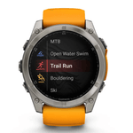 Relogio-Garmin-Fenix-8X-Safira-Titanio-com-Pulseira-de-Silicone-Laranja-com-Grafite