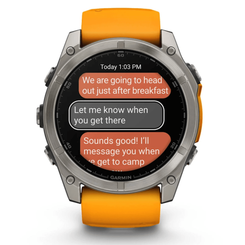 Relogio-Garmin-Fenix-8X-Safira-Titanio-com-Pulseira-de-Silicone-Laranja-com-Grafite