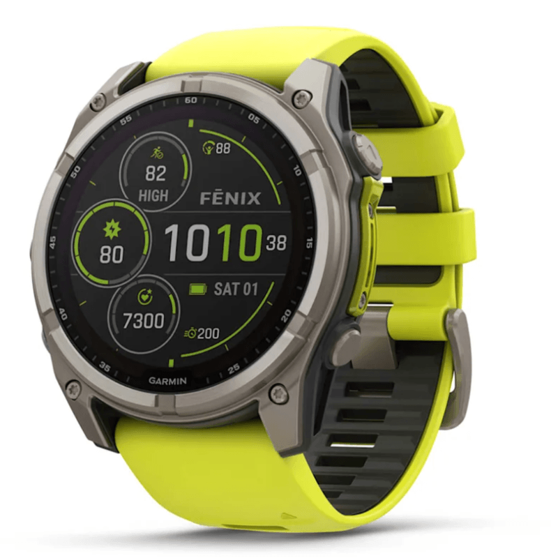 Relogio-Garmin-Fenix-8X-Safira-Solar-Titanio-com-pulseira-de-Silicone-Amarelo-com-Grafite