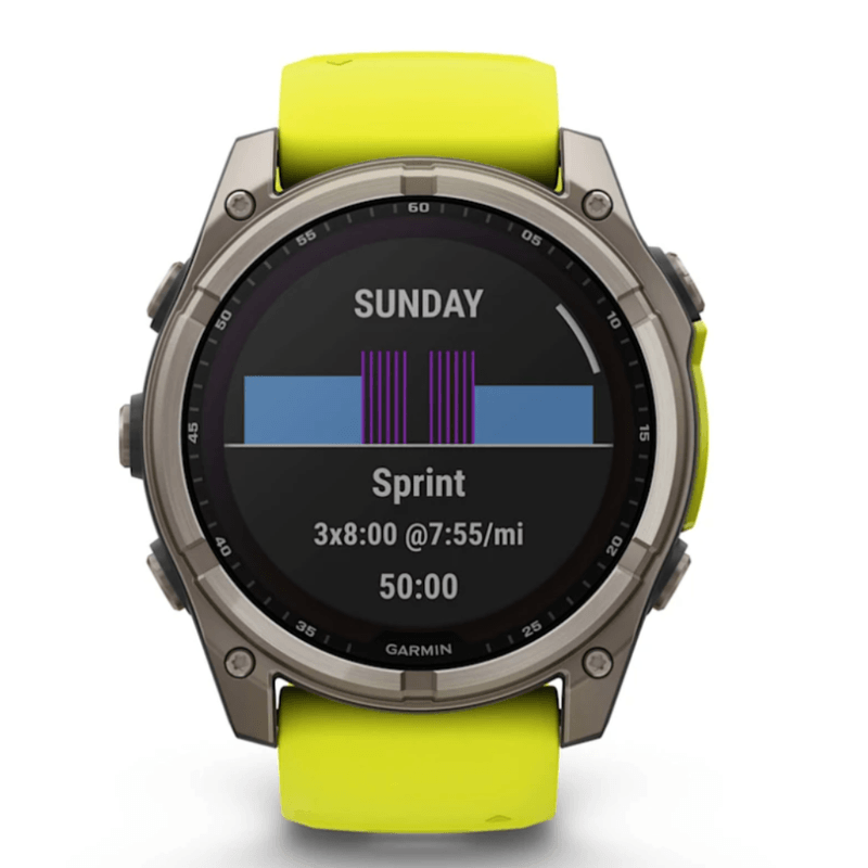 Relogio-Garmin-Fenix-8X-Safira-Solar-Titanio-com-pulseira-de-Silicone-Amarelo-com-Grafite