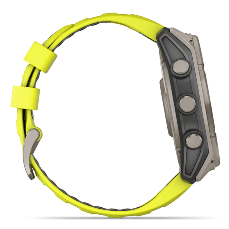 Relogio-Garmin-Fenix-8X-Safira-Solar-Titanio-com-pulseira-de-Silicone-Amarelo-com-Grafite