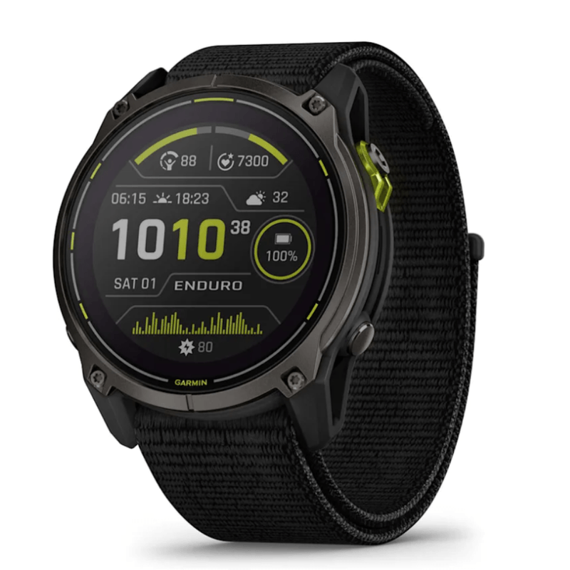 Relogio-Garmin-Enduro-3-Carbon-Gray-DLC-Titanio-com-Pulseira-Ultrafit-Nylon-Preta