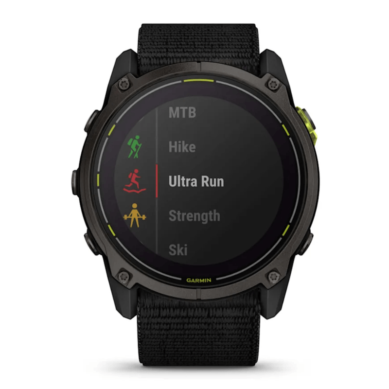 Relogio-Garmin-Enduro-3-Carbon-Gray-DLC-Titanio-com-Pulseira-Ultrafit-Nylon-Preta