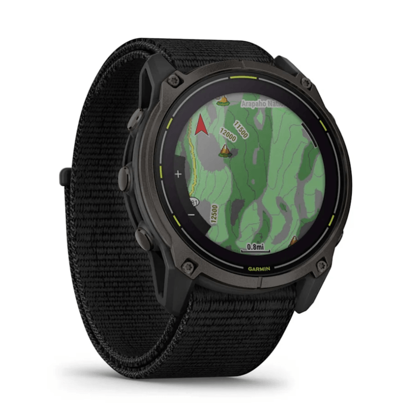 Relogio-Garmin-Enduro-3-Carbon-Gray-DLC-Titanio-com-Pulseira-Ultrafit-Nylon-Preta