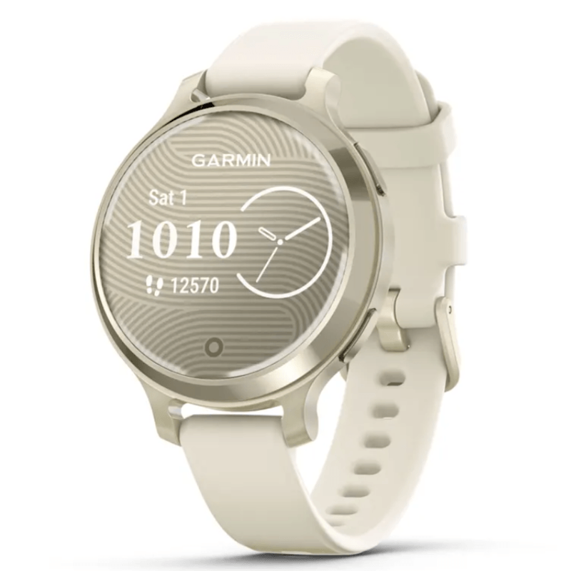 Relogio-Garmin-Lily-2-Active-Lunar-Gold-Pulseira-Branca-de-Silicone-com-Monitor-Cardiaco-de-Pulso-e-GPS